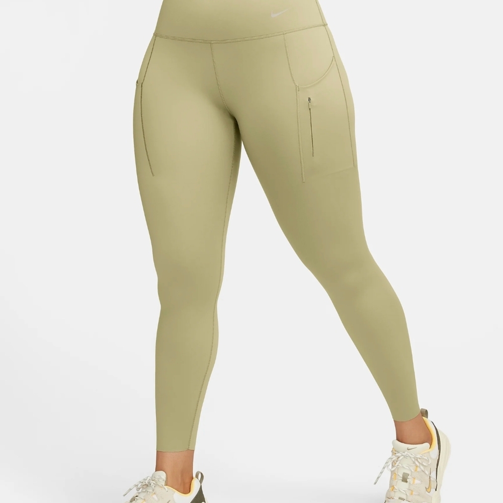 Nike Women's Light Olive Leggings New Sz. XS Firm Support High Rise 7/8 Length
